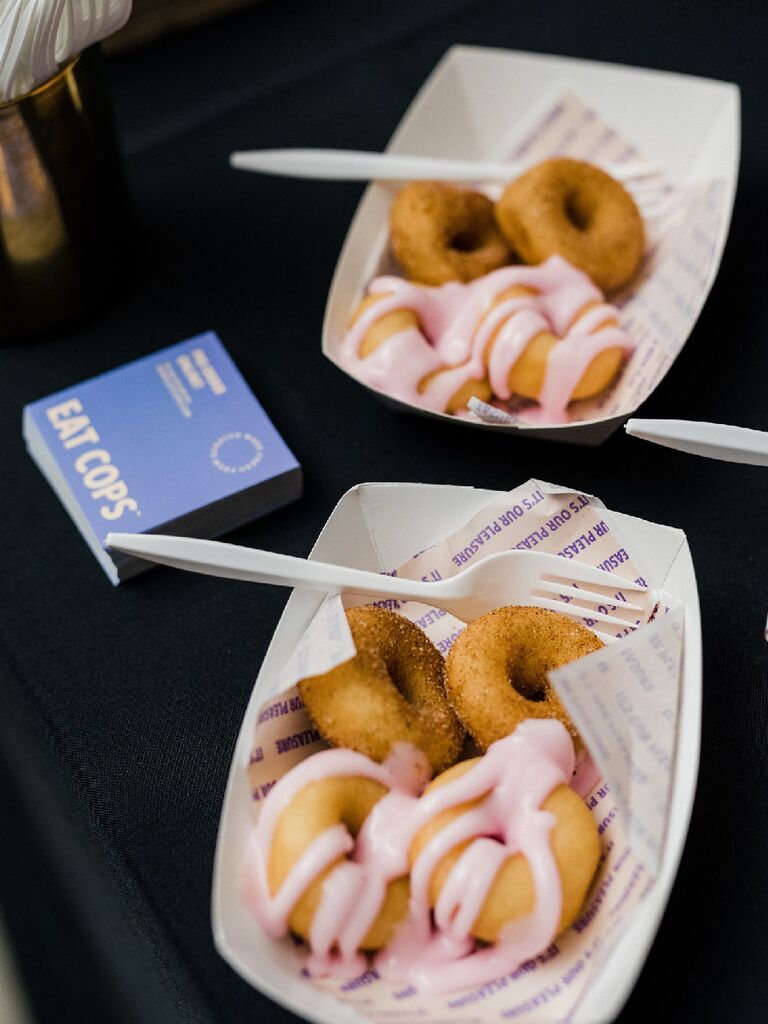 Jamie Milne's wedding dessert spread featuring mini donuts