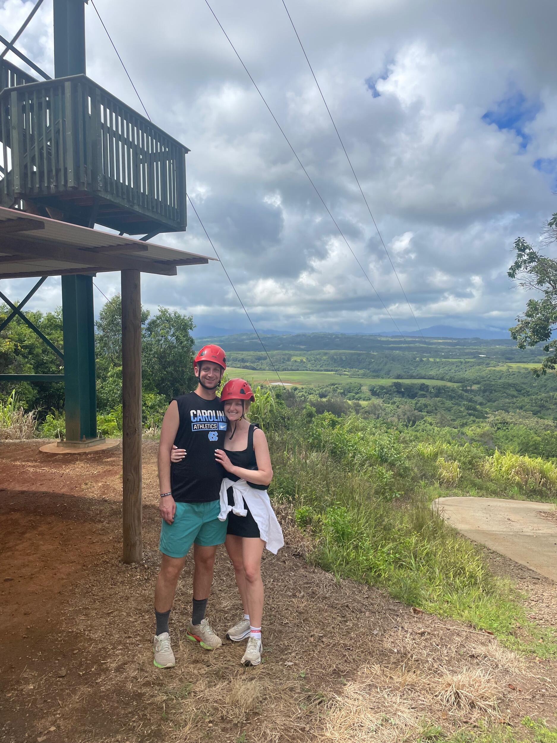 Doing a zip-line through Lihue in Kauai.