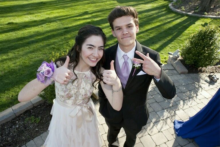 The final cringy highschool picture, we promise. Senior year prom. We went to all our highschool proms together!