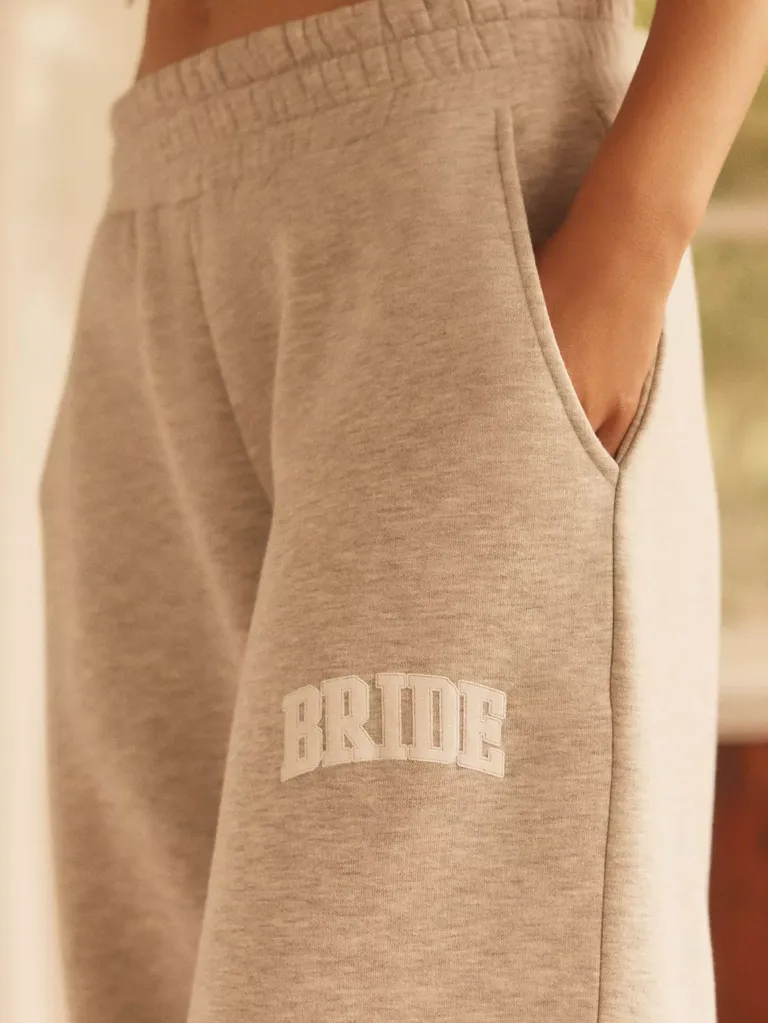 Gray bride wide leg sweatpants from Anthropologie bachelorette outfit
