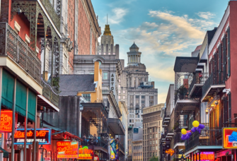 Late afternoon on Bourbon street in New Orlean's French Quarter