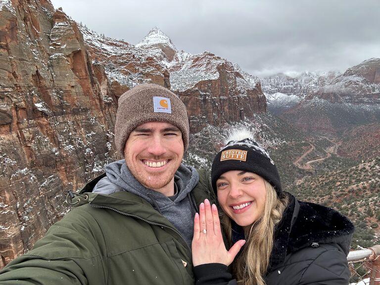 Sunrise hike in Zion National Park where we got engaged at the top.