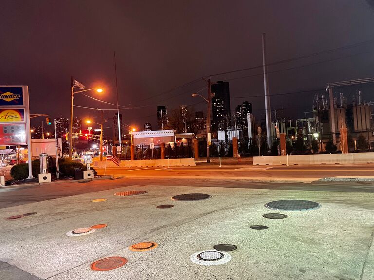 The view Jonathan had at the Jersey City gas station, while texting Hannah.