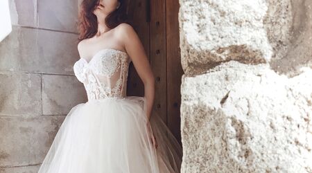 B & Adam Strapless Lace Bustier Gown