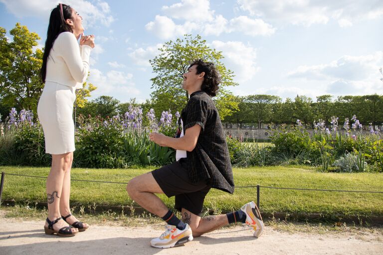 ... and on that trip to Europe, Chris proposed to Connie in Paris. Surrounded by irises in full bloom and peonies about to burst, it couldn't have been better.