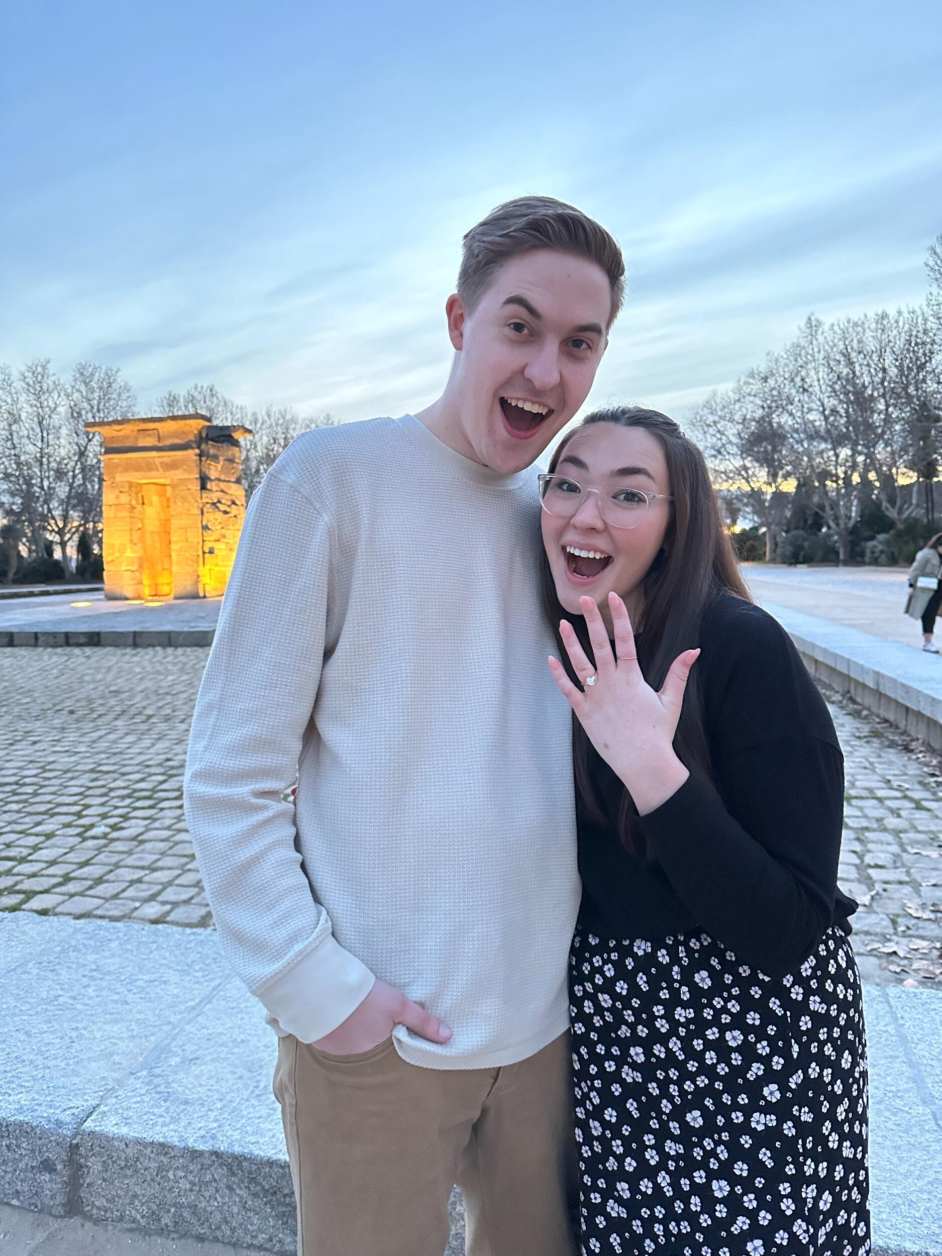 We got engaged! Claire said yes while we were our first trip together. Cole popped the question at sunset when visiting the Temple Debod monument in Madrid, Spain. We enjoyed the rest of our international travels as an engaged couple! We are excited to move into the next chapter of our lives together as a married couple, and cannot wait to celebrate this sacrament with all of you!