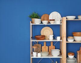 shelves with plates and mugs