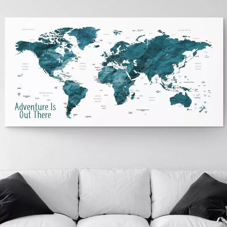 Canvas pushpin map of the world wedding gift idea