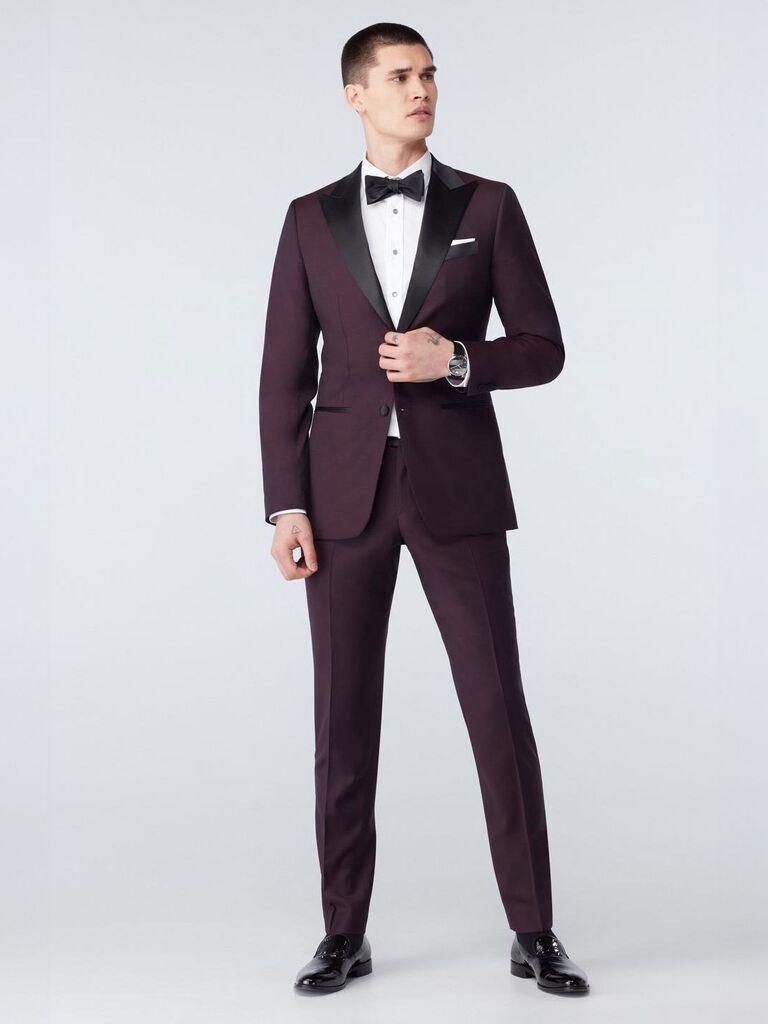 Burgundy Tuxedo for black-tie wedding