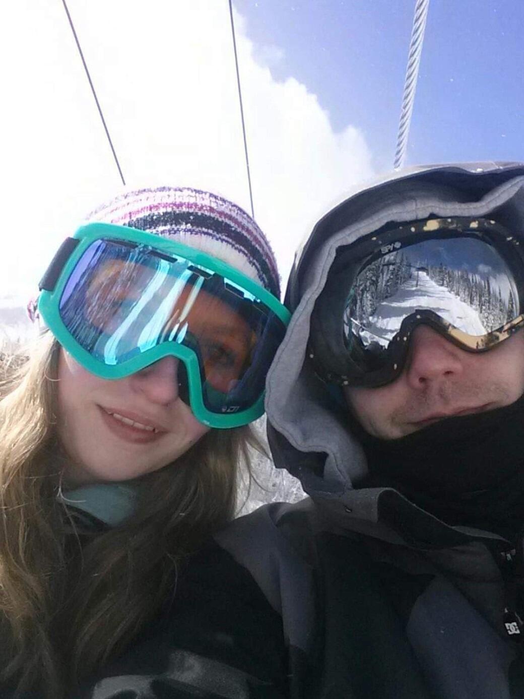 Shawn taught Kelsey how to snowboard, well he tried.
