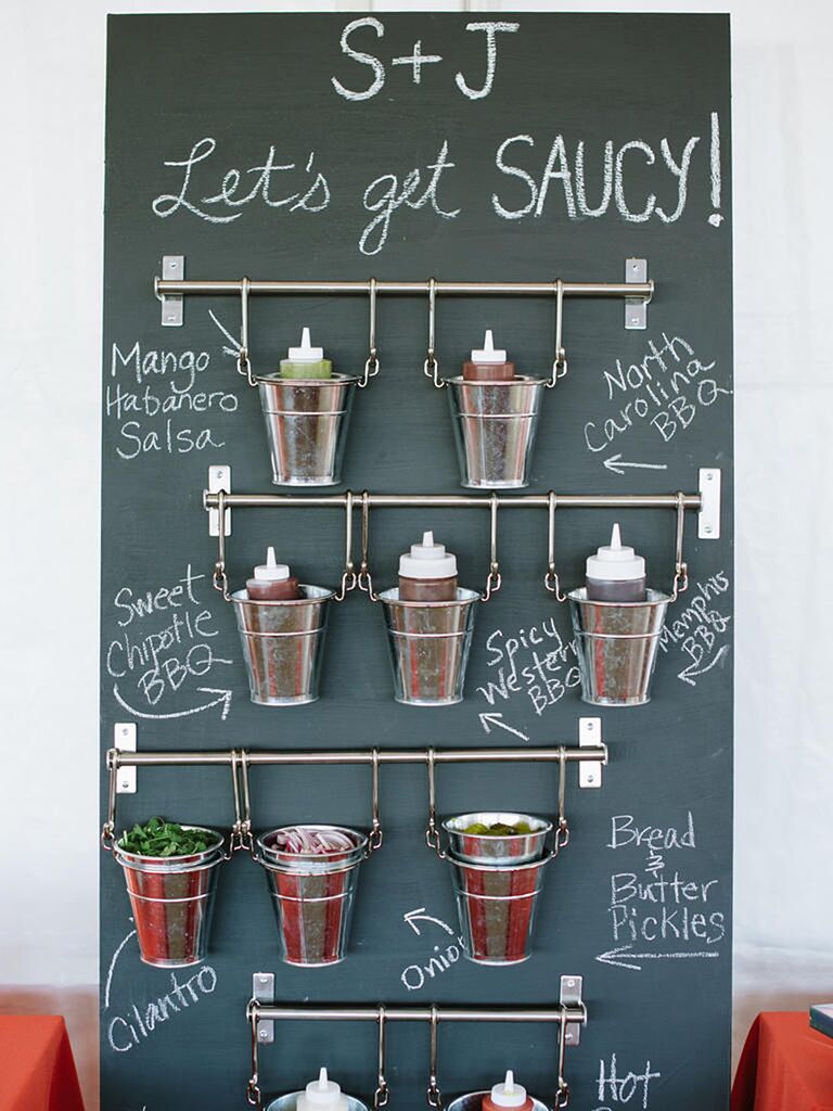 Sauce station for a BBQ wedding reception