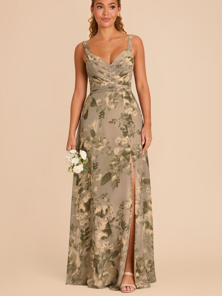 Green chiffon dress with leg slit