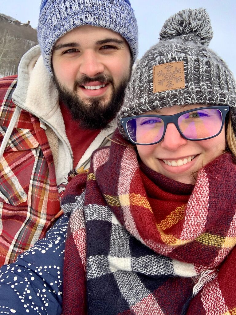 Enjoying ice skating on the frozen pond at Hubbard Park! It had been years since it was cold enough to freeze and the couple took full advantage of the cold snowy weather!