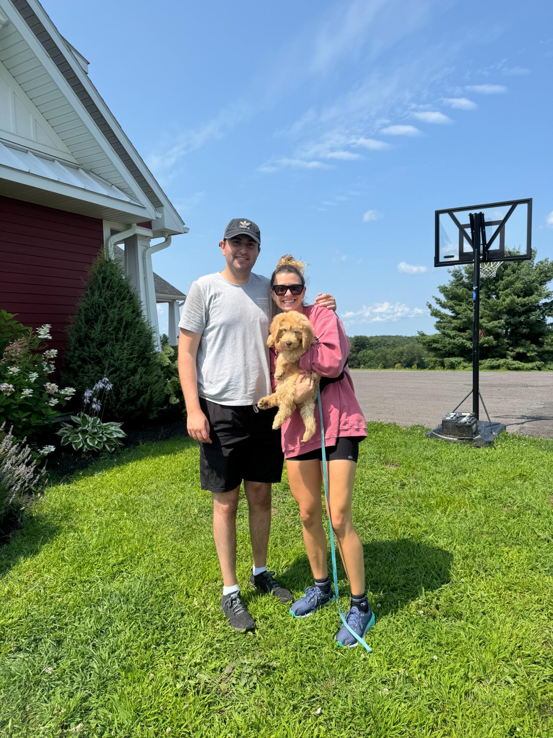 Best day ever. A family of 3! Ellie and Andrew drove to Syracuse to pick up their new labradoodle puppy Jett.