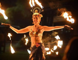 Fire belly dancer Mystic Fiora dancing at wedding in Austin, Texas