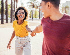 Couple laughing with each other in Florida