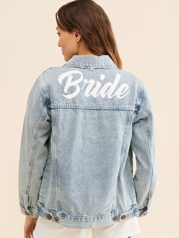 Nuuly denim jacket saying "Bride" on the back