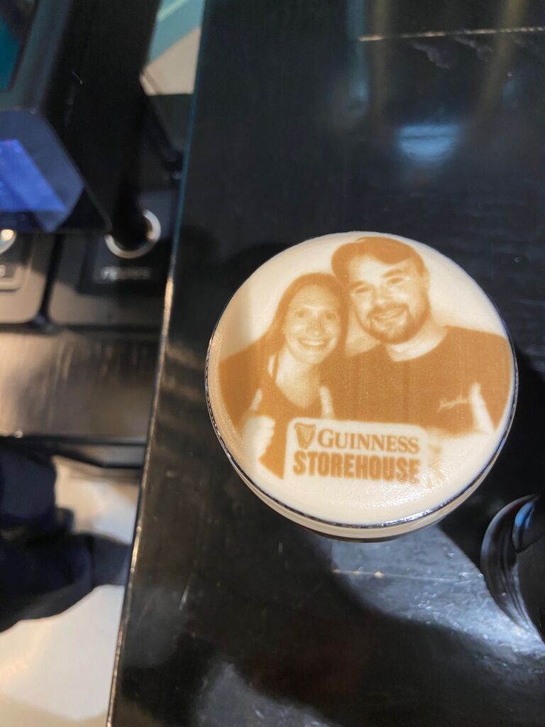A “stoutie” of the couple at the Guinness factory in Dublin, Ireland.