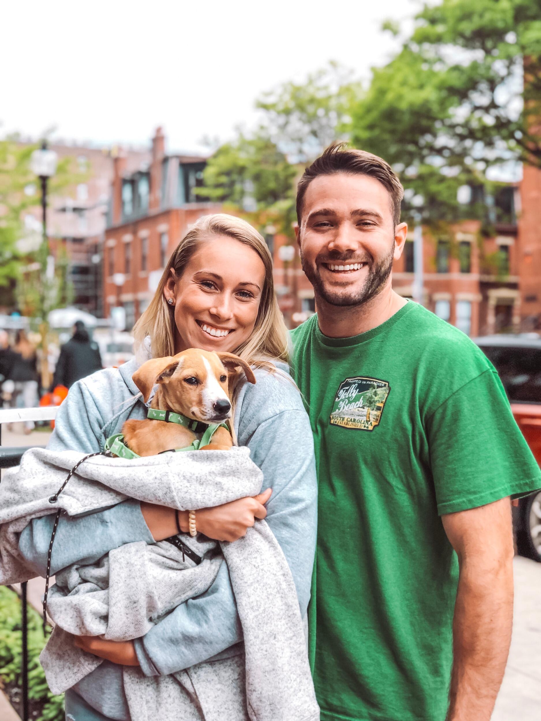 Winston arrived from Aruba! Chris surprised Sam with a pup from a rescue shelter they had visited in Aruba in April.