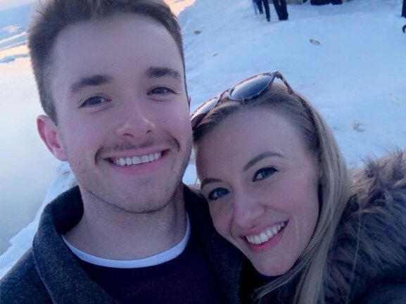 AJ and Taylor visited the Grand Haven lakeshore and took their first picture together.