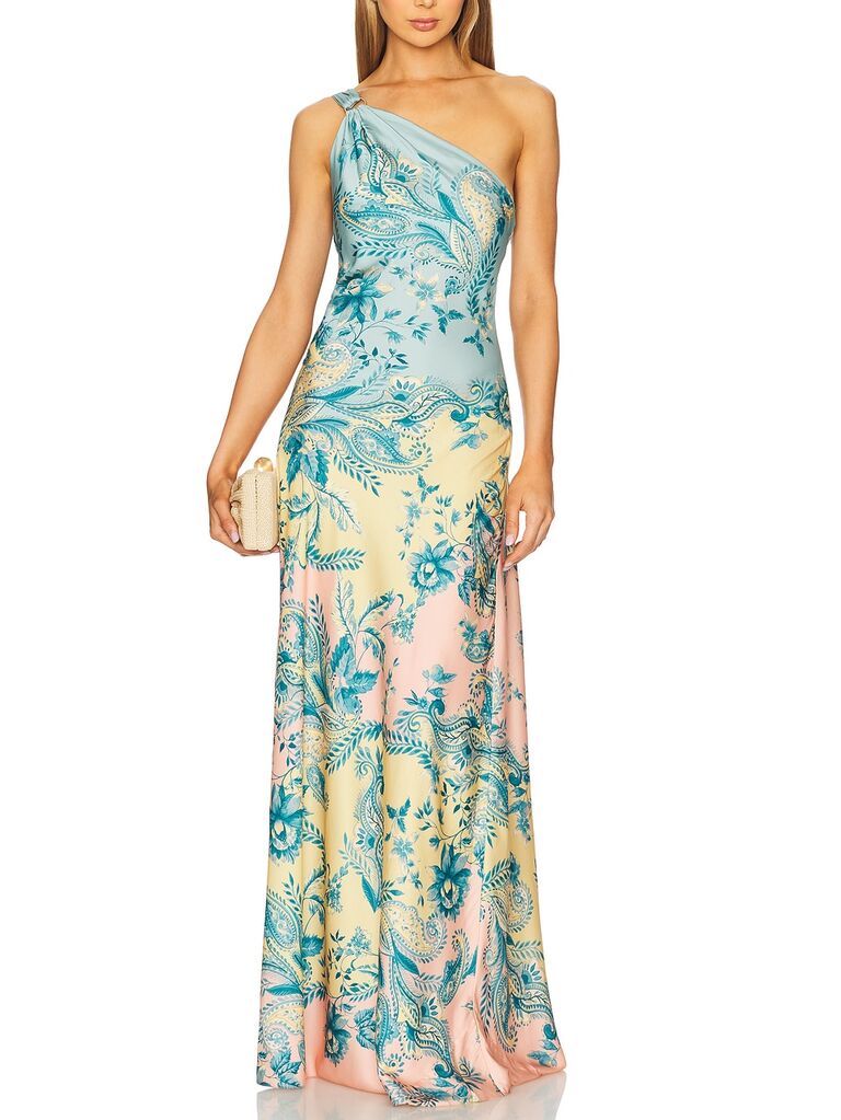 Hemant and Nandita floral paisley one-shoulder boho mother-of-the-bride dress