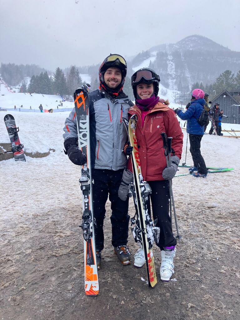 Skiing through the cold, snowy days at Hunter Mountain, NY were followed by hot cocoa, sugar waffles and cozy log cabin accommodations during their first multi-day ski trip together!
