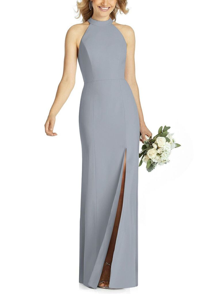 light gray bridesmaid dresses long