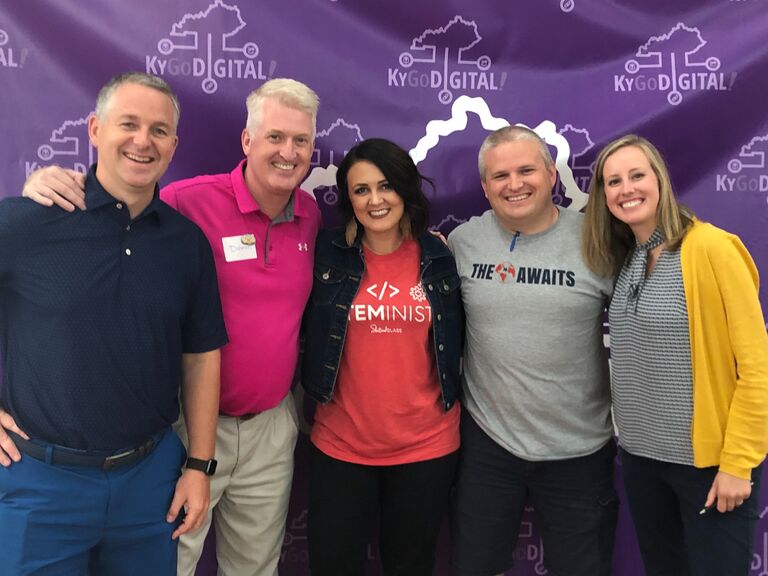 During our time at Nelson County Schools, we were each others biggest advocates, most consistent annoyances and loudest cheerleaders. Pictured here, Chase drove to Bellarmine to cheer Brooke on during a big keynote at KyGoDigital conference. 