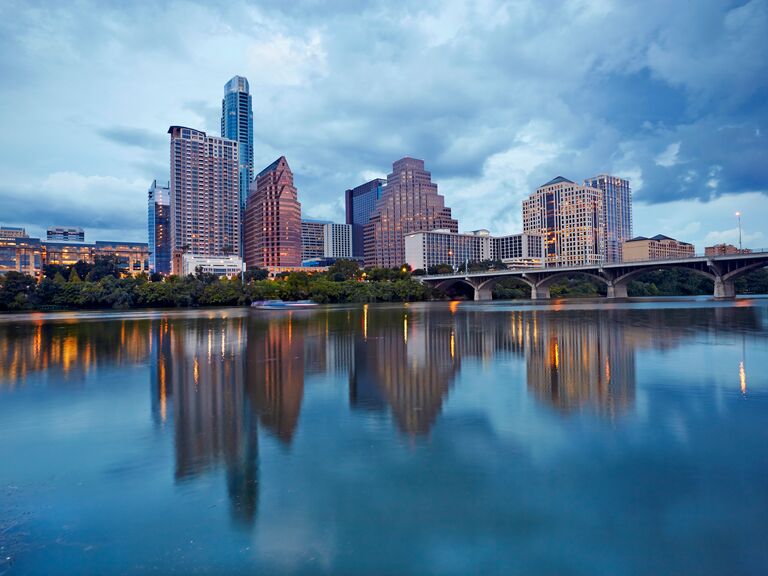 A riverside view of downtown Austin, TX.