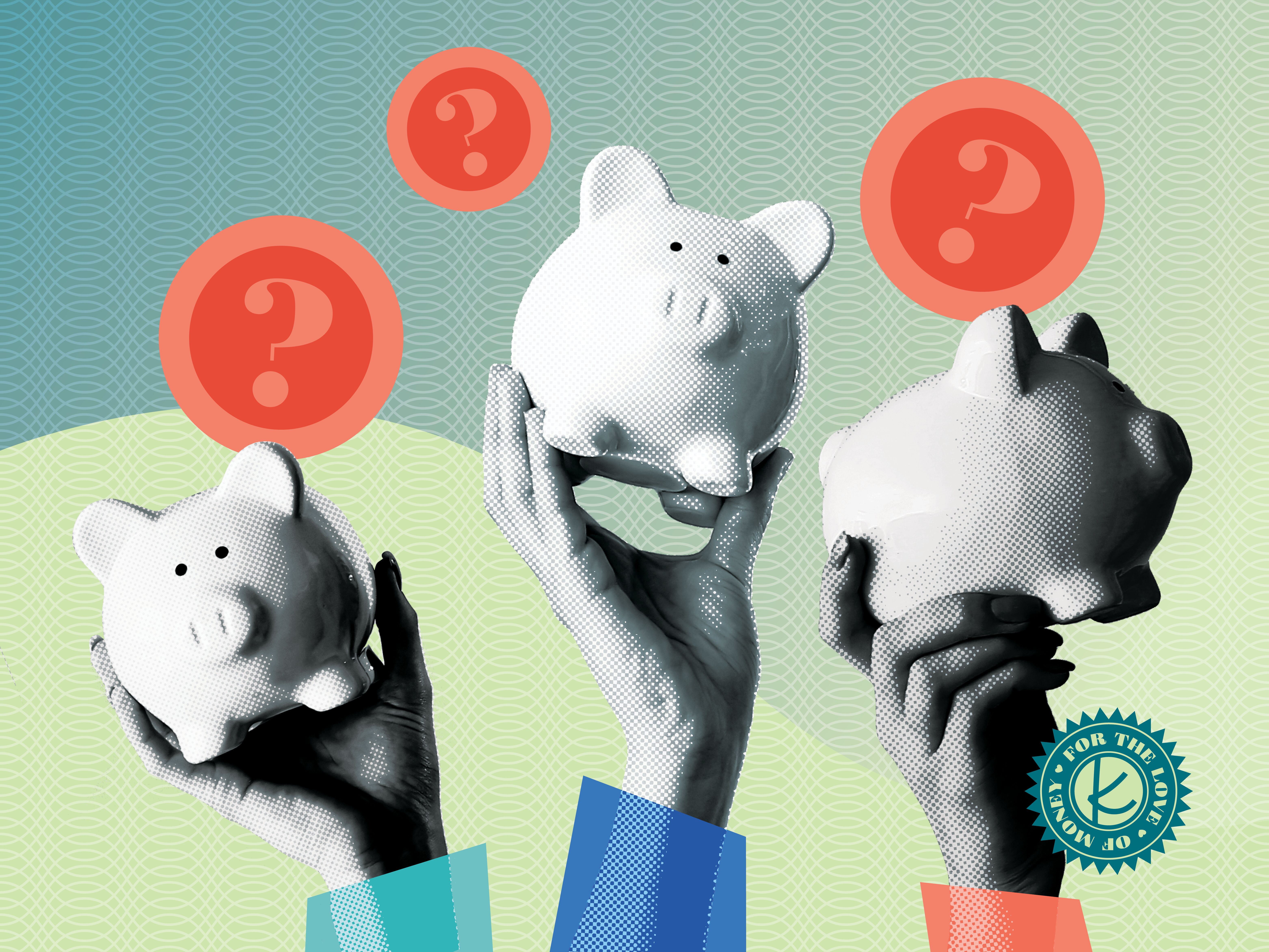 Piggy banks in the air surrounded by question marks