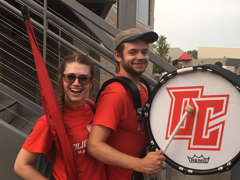 When the color guard girl and drumline guy catch each other's eye (classic!)

End of band camp 2018