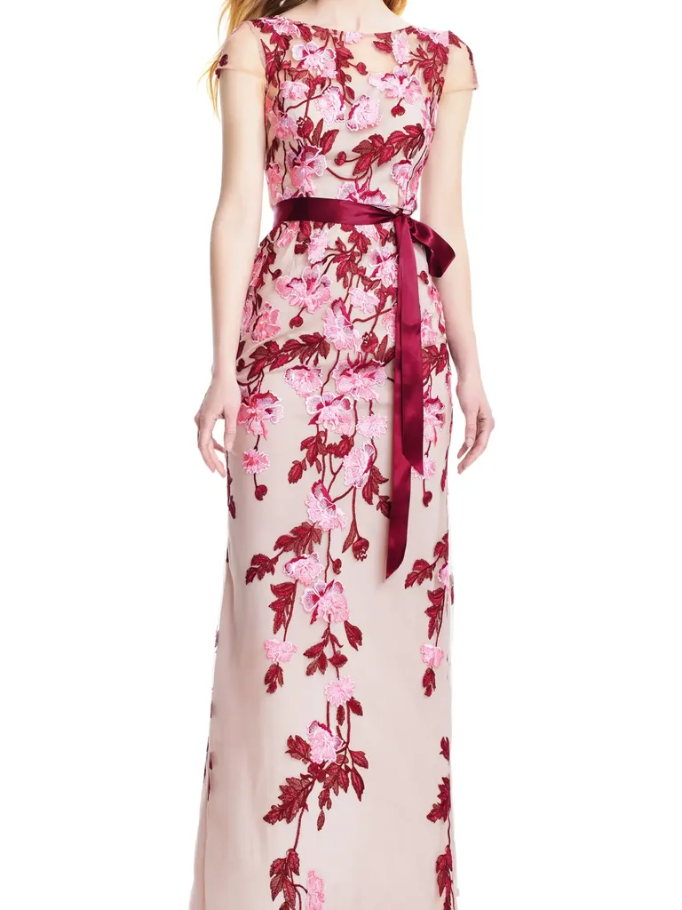 Floral Cascading Column Mother of the bride Gown