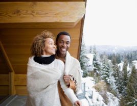 Couple wearing blanket in Canada