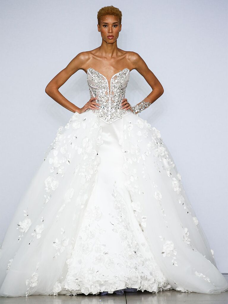 3d floral bodice tulle ball gown wedding dress