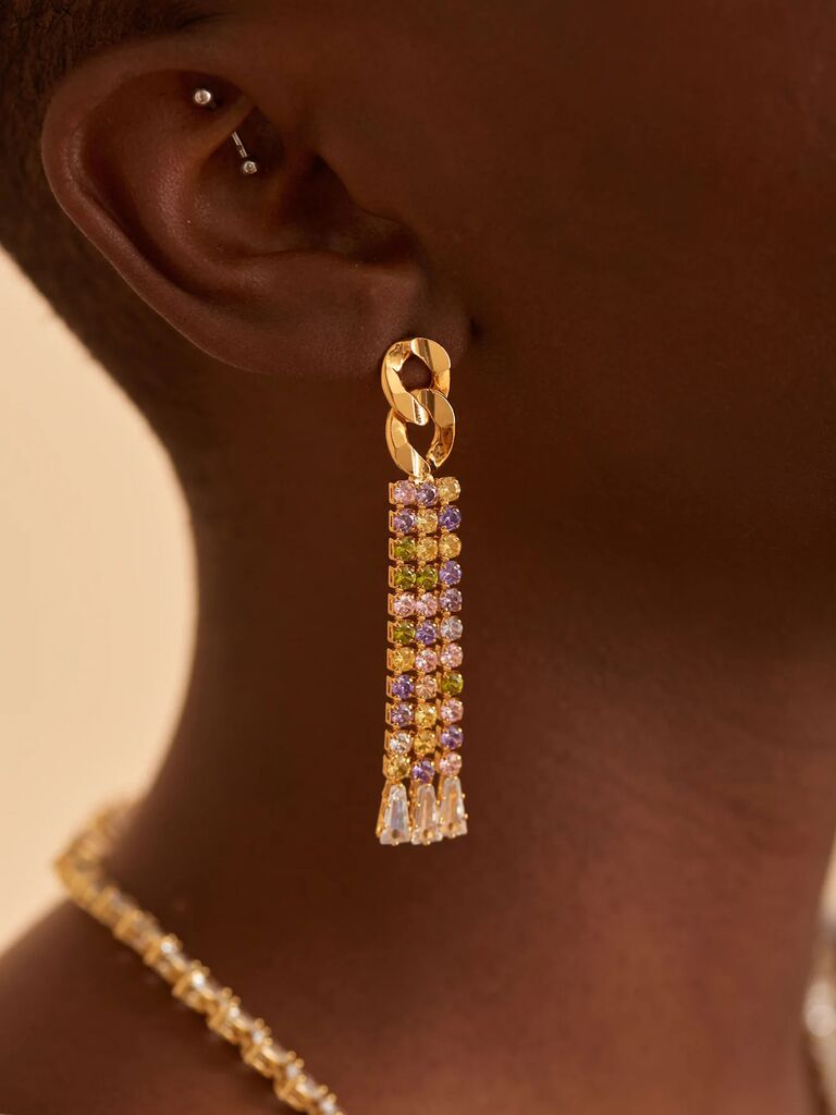 Oma The Label 18-carat gold-plated brass crystal drop earrings for your wife