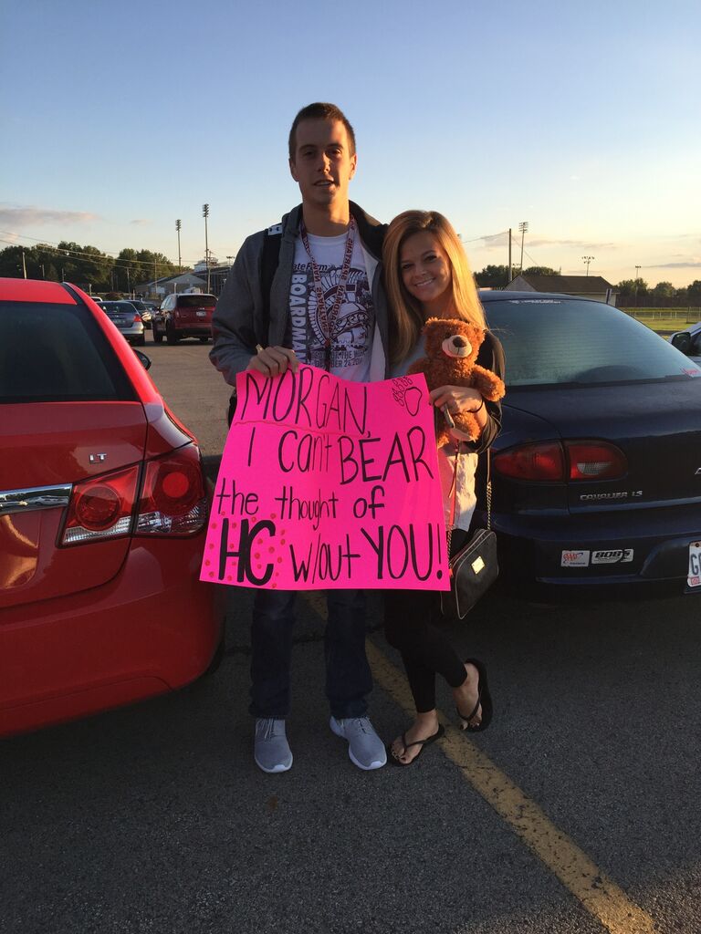 Morgans friends (bridesmaids- Corie and Sara) begged Jr to take Morgan to homecoming