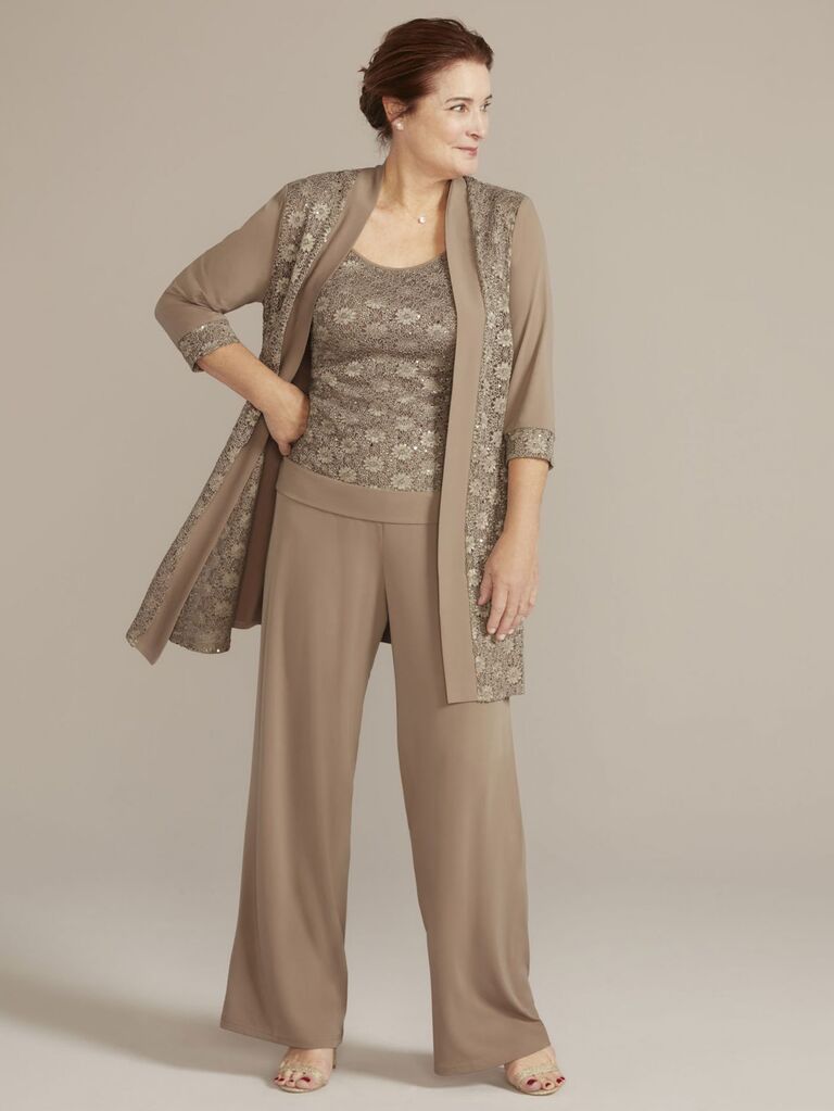 Catherines Women's Plus Size 3-Piece Lace Gala Pant Suit(Heirloom