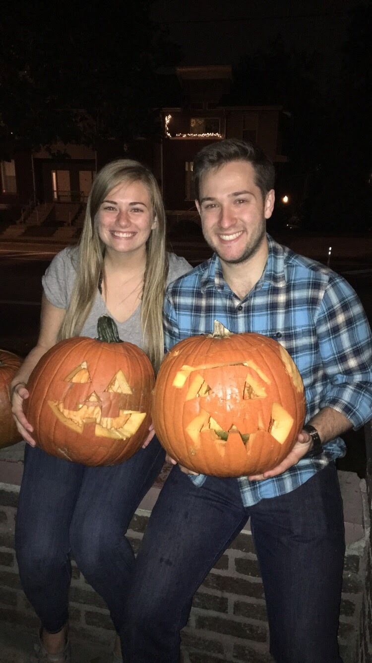 Carving pumpkins on Tim's front porch at  his house off Summit street.