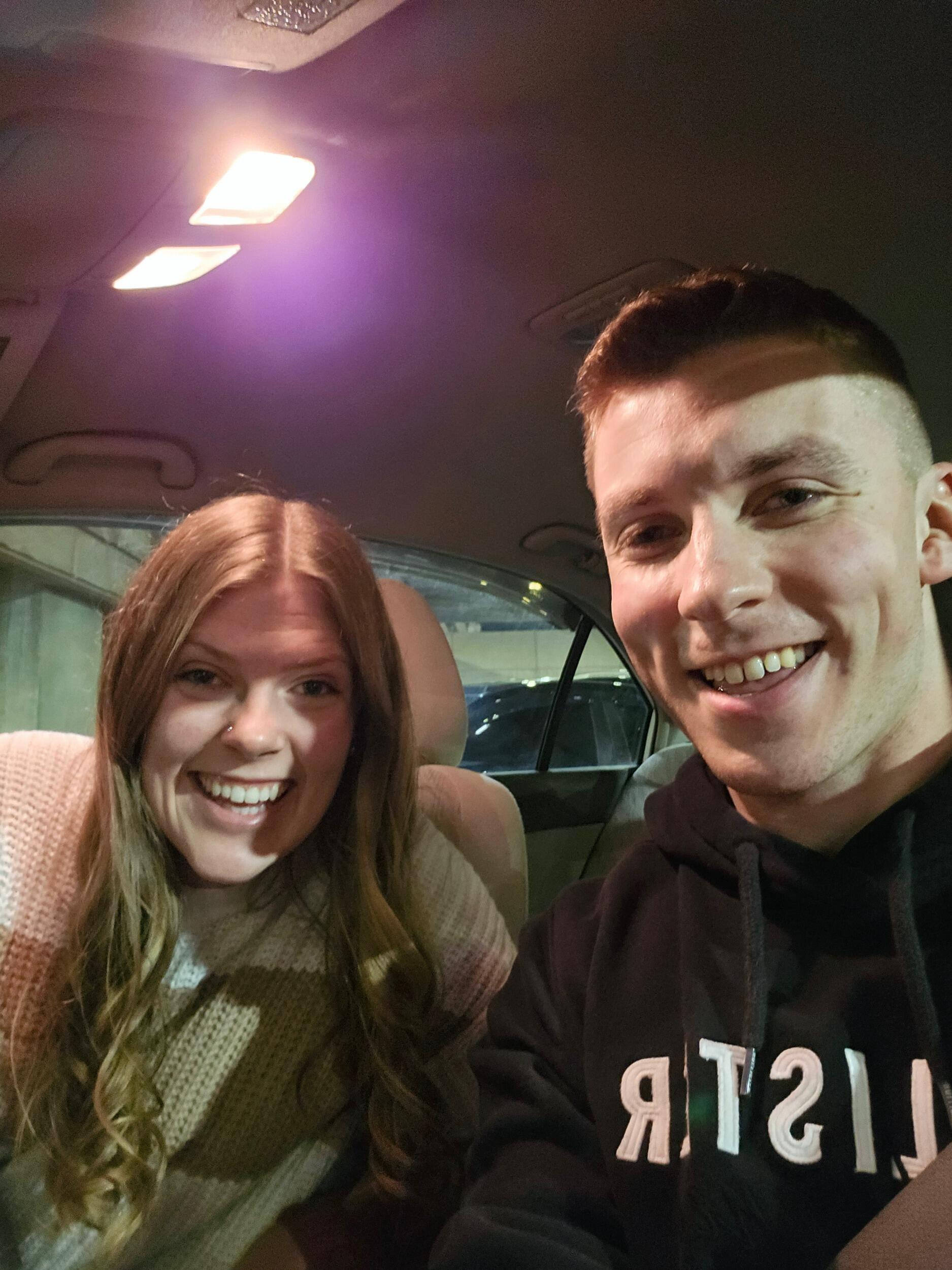 First photo in the airport parking lot right after meeting for the first time 