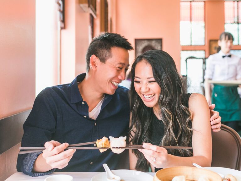 A Relaxed, Restaurant Engagement Photo Featuring Dim Sum