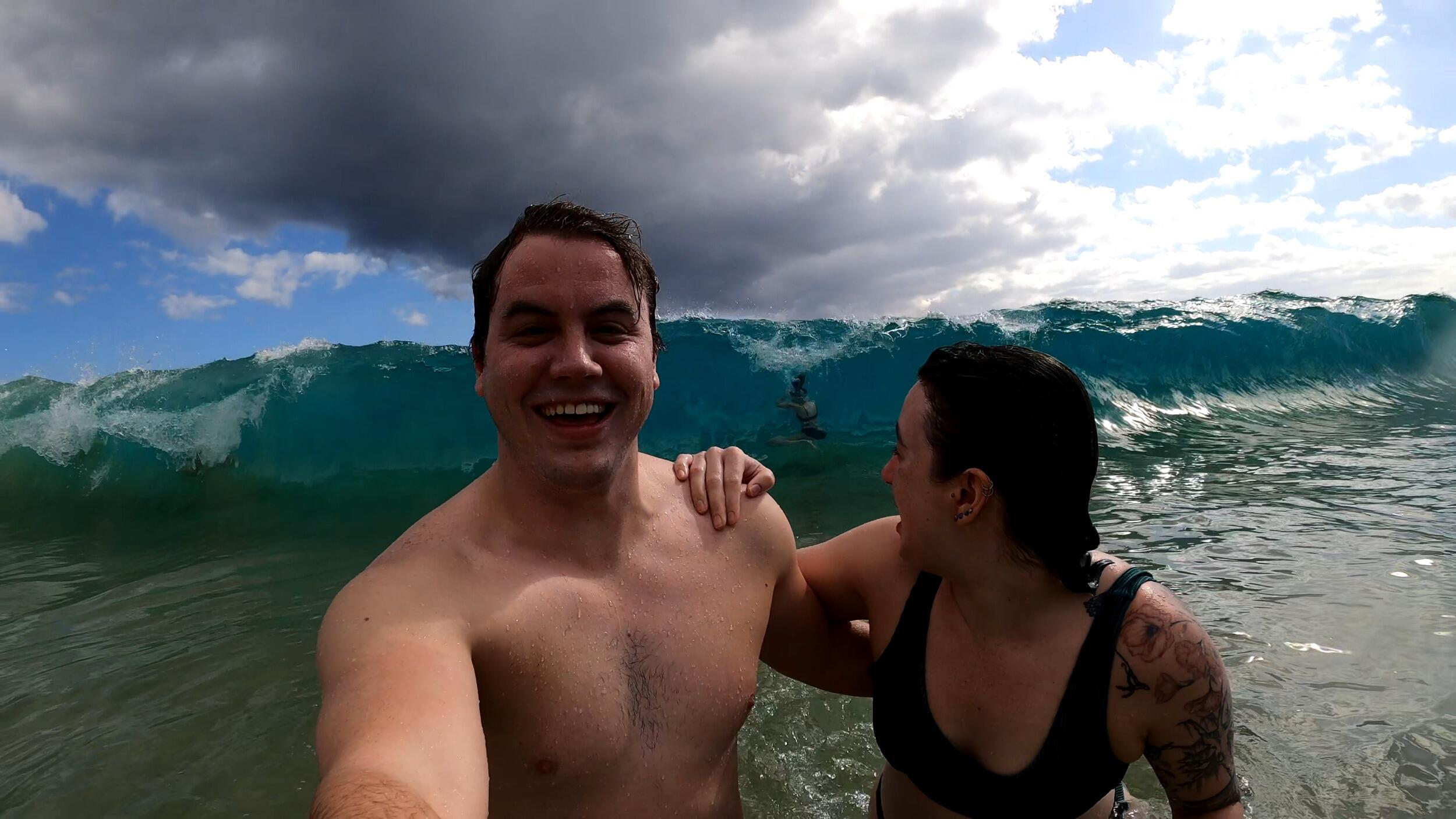 Boyce also finds Megan panicking to be entertaining (because Megan was cocky saying she was good in water; Hawaiian waves humbled her)