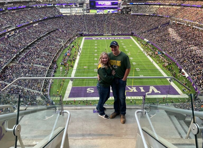 We celebrated 5 years together with Willie getting tickets to a Packer -Vikings Game in MN.