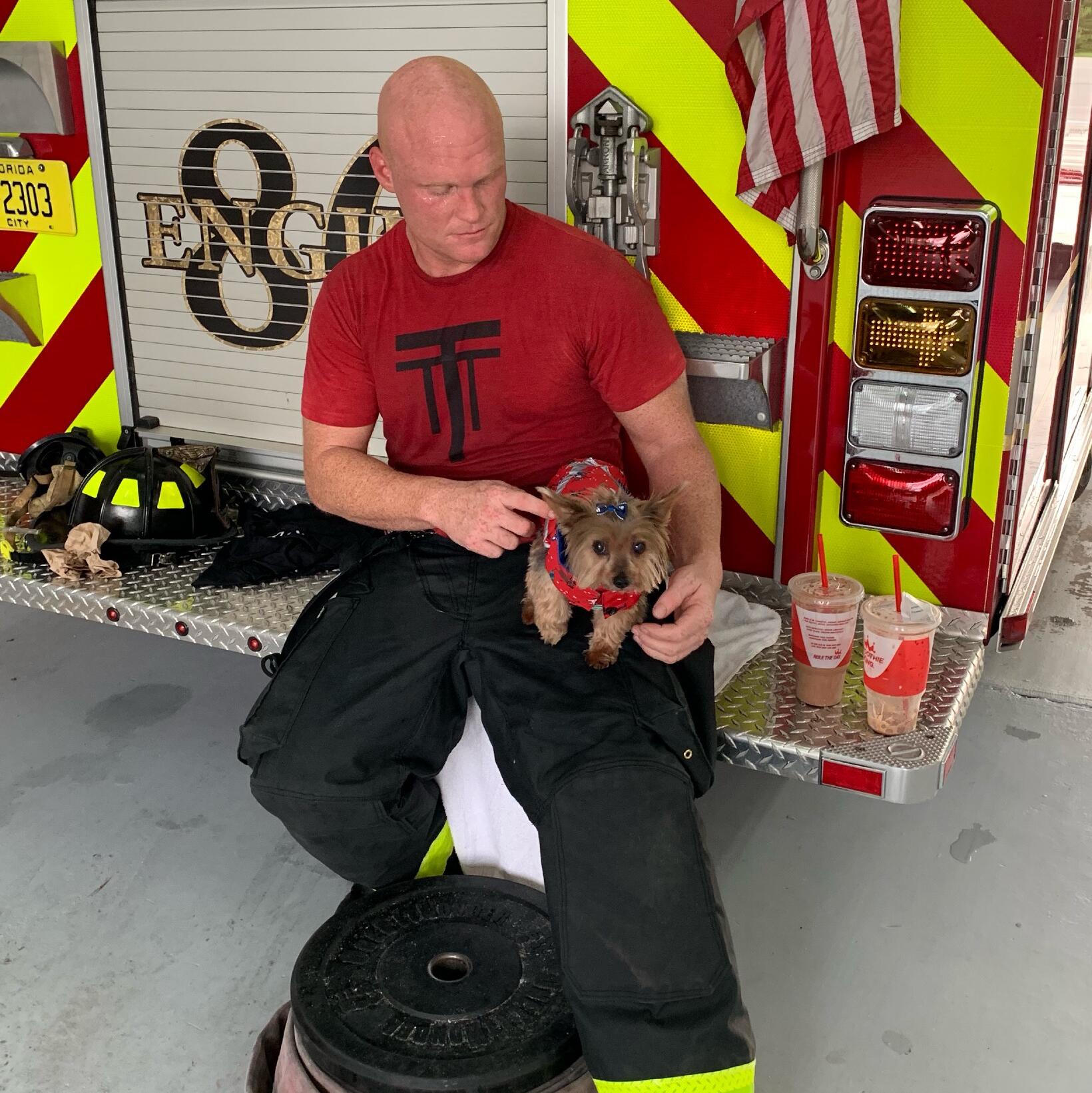 Tucker visiting the fire station for the first time.