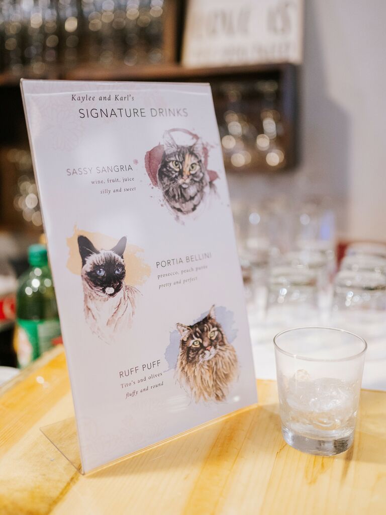 Pet-inspired signature wedding drink menu
