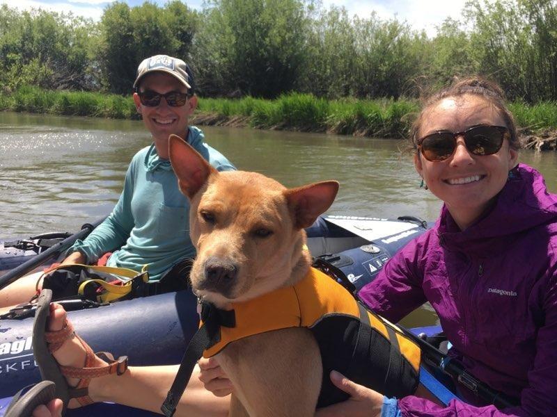 Ew David! The start of the David Rose era. During this same trip, Hannah picked up a dog named David Rose and most importantly, Sam was there for the start of it all! The second day "fostering" David and his first float on the Teton River in Driggs, ID. The rest is history. 