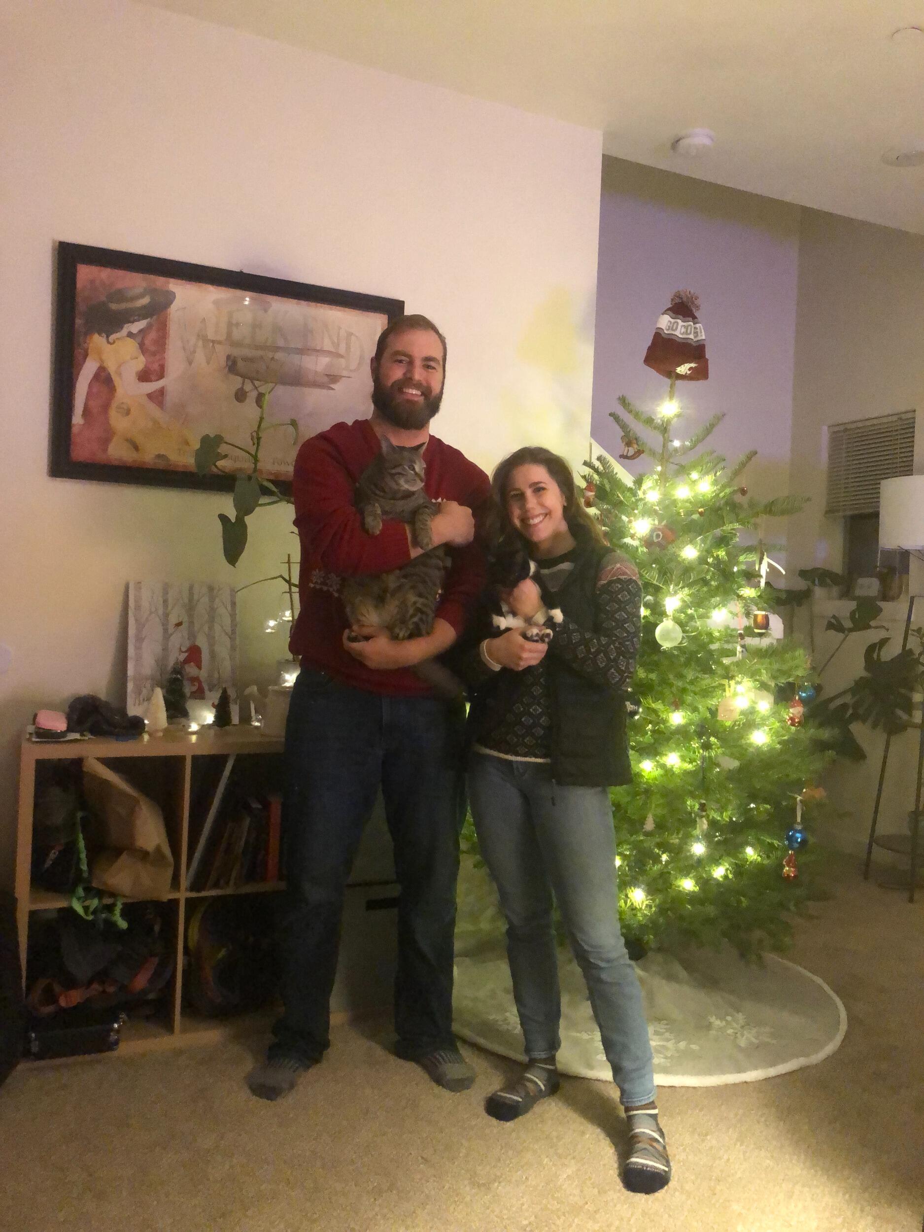 What should have been our family Christmas Card, featuring the tree we cut ourselves! 