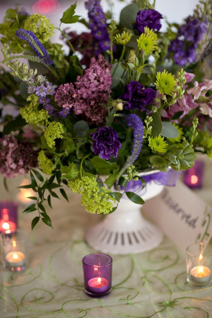 Pedestal Purple And Green Flower Arrangement