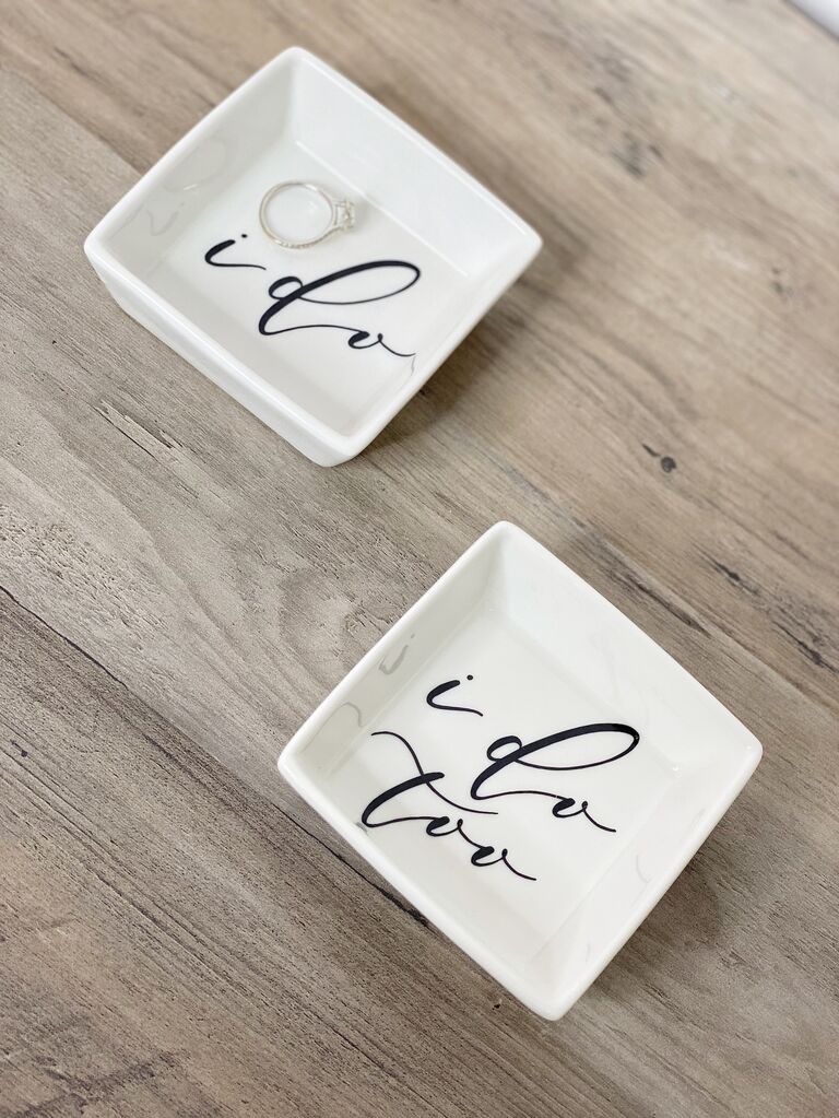 "I do" ring dishes matching couple gift