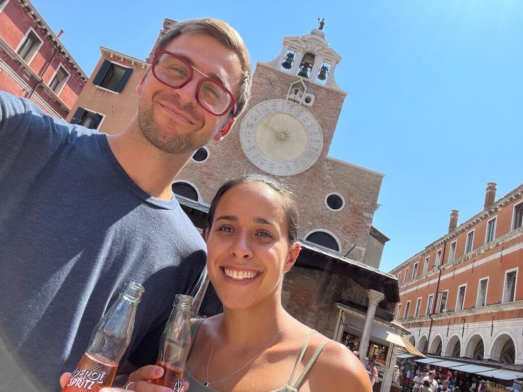 Our first stop in Italy (hours later, Trish’s finger would be broken)