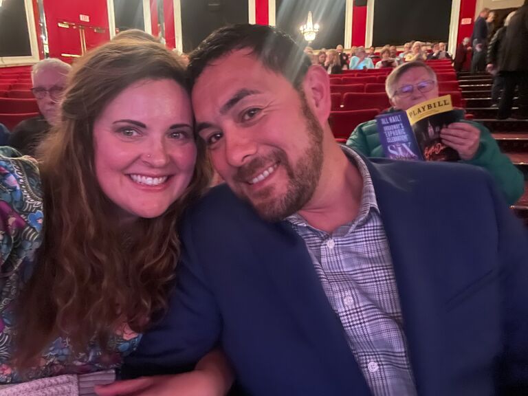 (This is actually Apr. 25) Sean made big plans for my BIG birthday! He took me to dinner & to see Guys & Dolls at Drury Lane Theater outside of Chicago. This selfie was taken before the show. Little did I know...